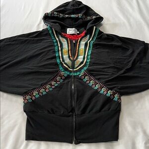 Vintage VaVa by Joy Han Embroidered Batwing Sleeve Zip Front Hooded Jacket